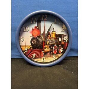 Novelty Train Wall Clock With Light & Sound 12" Blue Frame Battery Operated